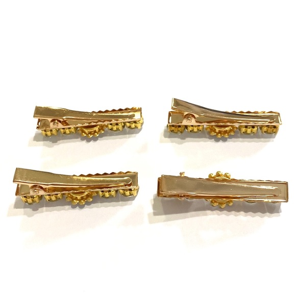Set Of 4 Rhinestone Hair Clips Barrettes Gold Tone Flower Updos - Picture 3 of 7